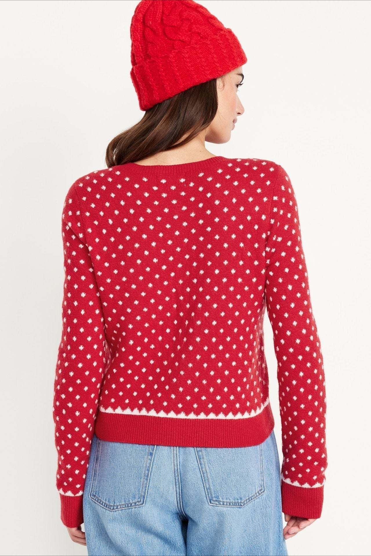 Christmas Red polka dots Dots Snowy Long Sleeve Sweater Red / One size