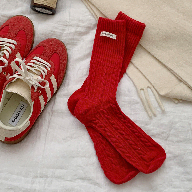 Red Polka Dot Snowflake Fluffy Slouch Christmas Socks
