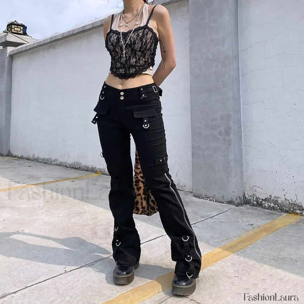 Dark Punk Y2K Pants for Halloween Gatherings