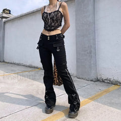 Dark Punk Y2K Pants for Halloween Gatherings