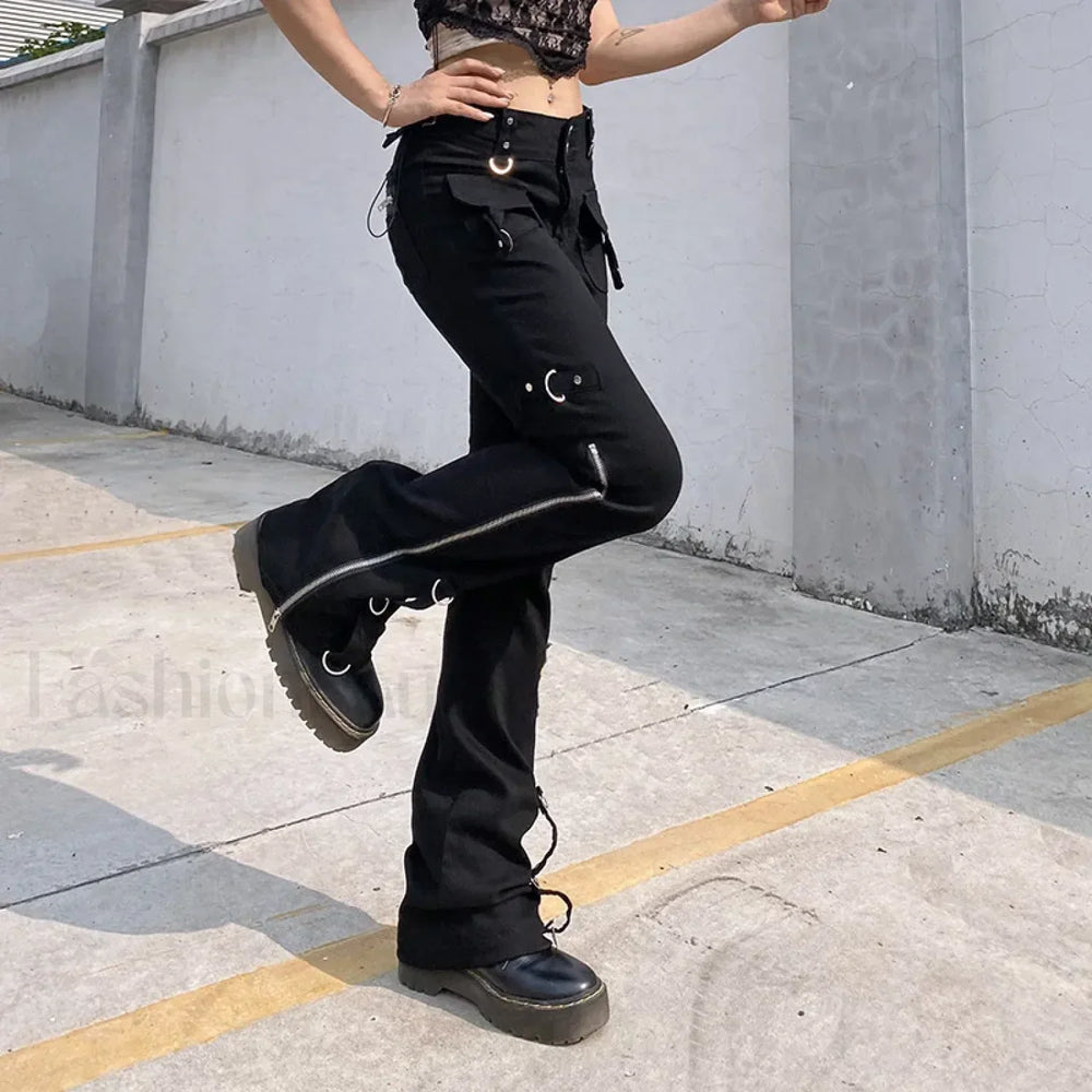 Dark Punk Y2K Pants for Halloween Gatherings