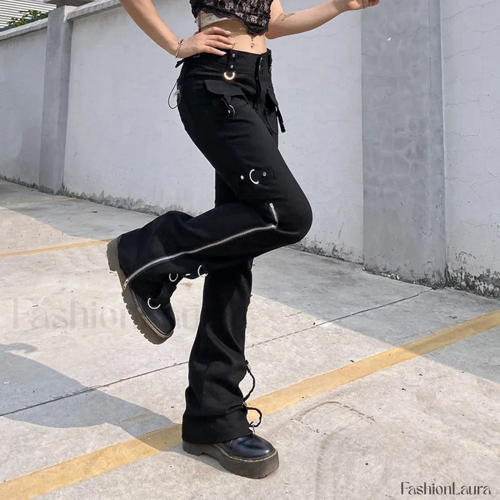 Dark Punk Y2K Pants for Halloween Gatherings