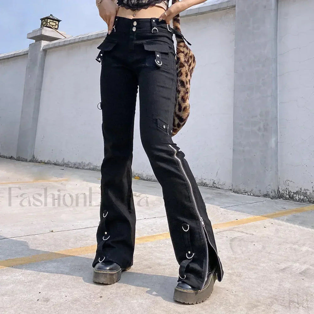 Dark Punk Y2K Pants for Halloween Gatherings Black / S