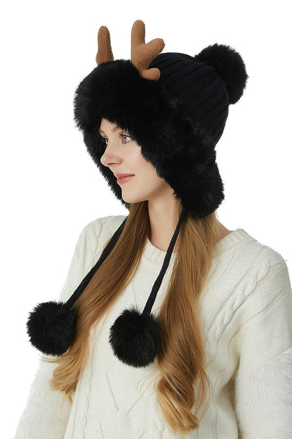 Reindeer Antler Pom Pom Christmas Hat