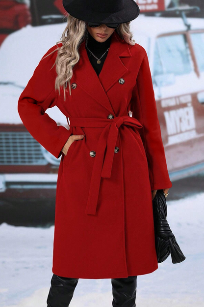 Classic Double Breasted Wool Belted Chic Christmas Outerwear