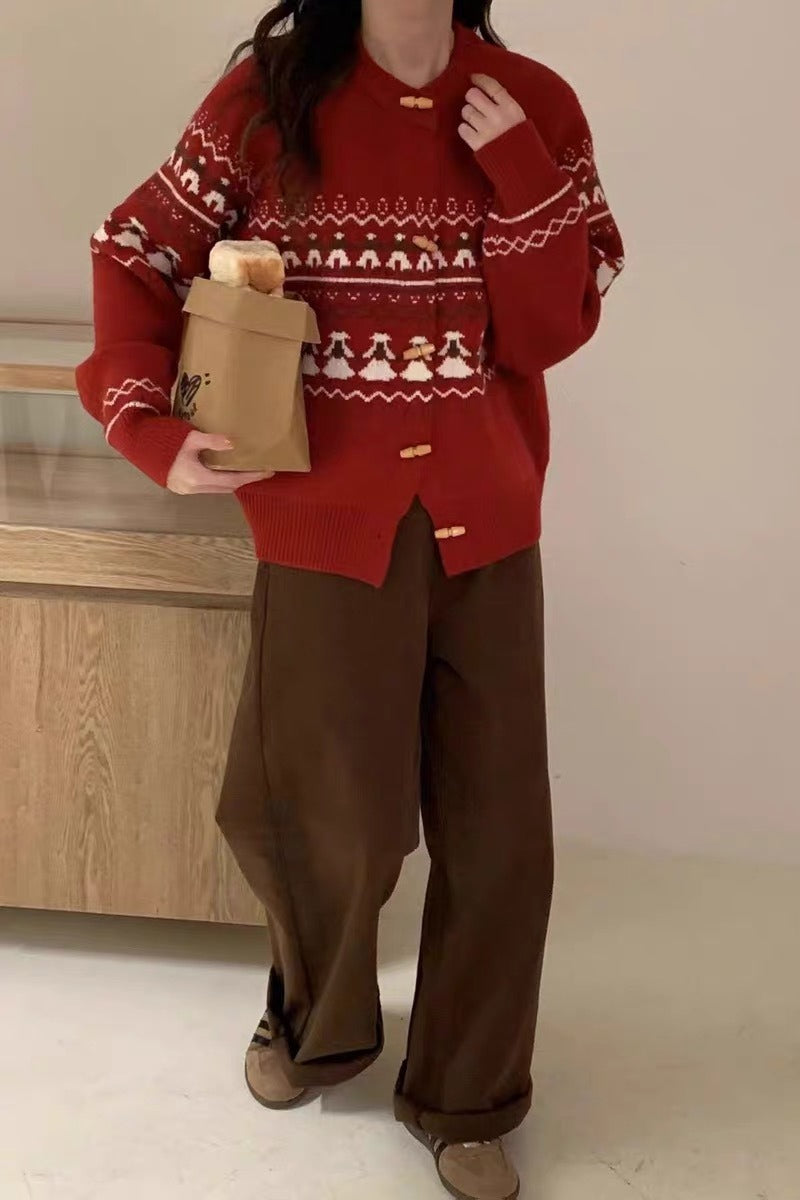 Retro Jacquard Christmas Cardigan