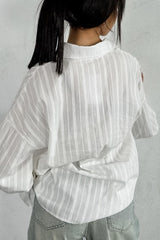 Sheer Stripe Ruffle Cuff Shirt