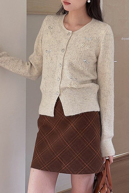 Embroidered 3D Cherry Knit Christmas Cardigan