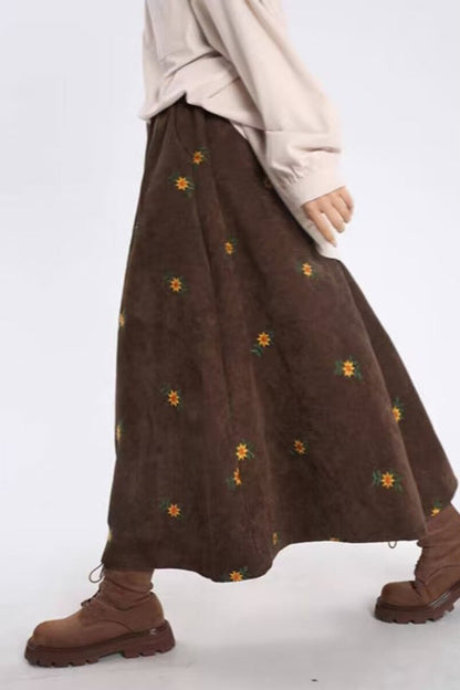 Printed Corduroy A-Line Christmas Skirt