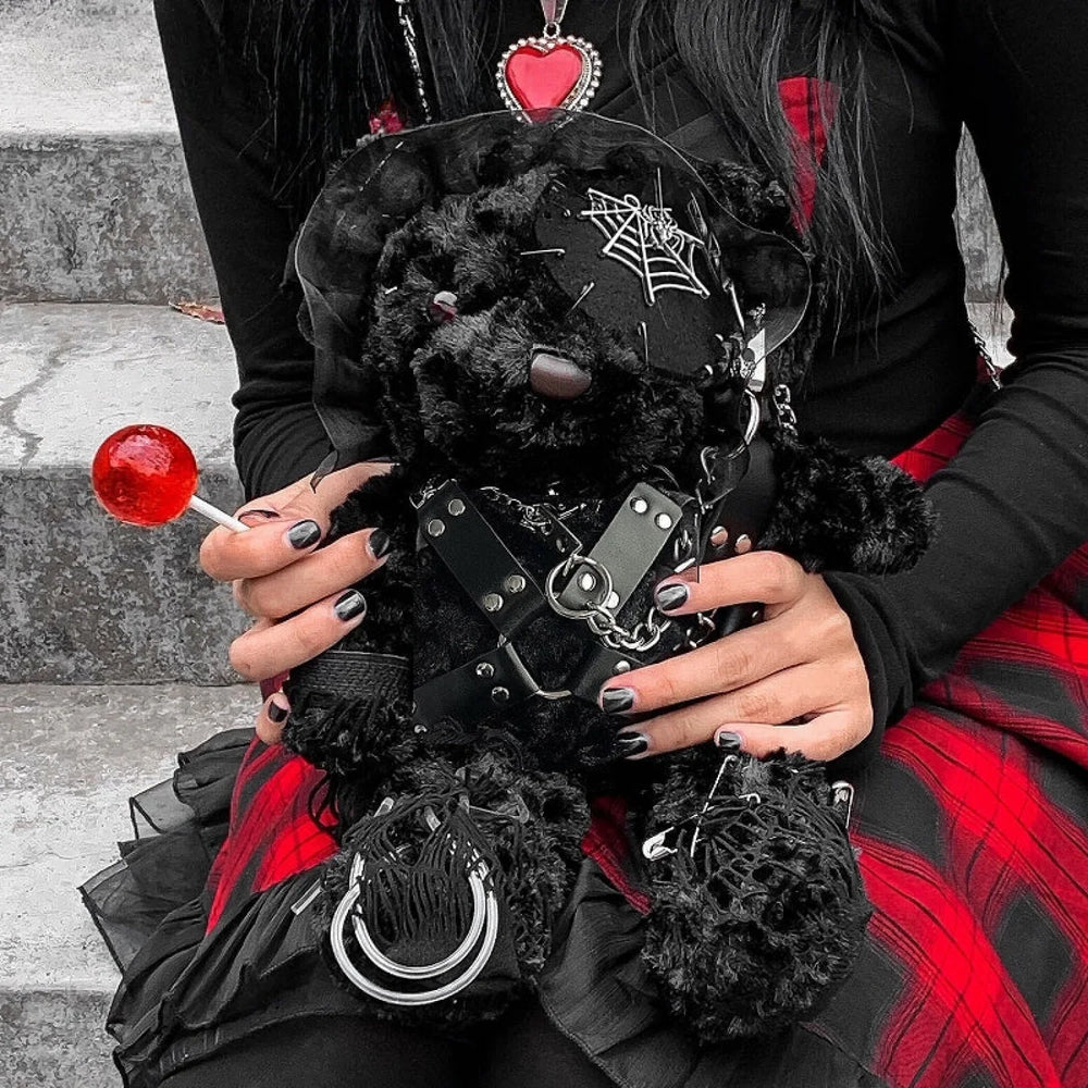 Diablo Design Lolita Halloween Gothic Blood Hell Bear Bag BLACK / 40cm