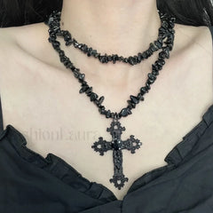 Diamond Star Double Layer Dark Hip Hop Necklace BLACK
