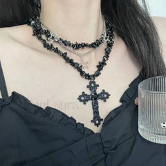 Diamond Star Double Layer Dark Hip Hop Necklace BLACK