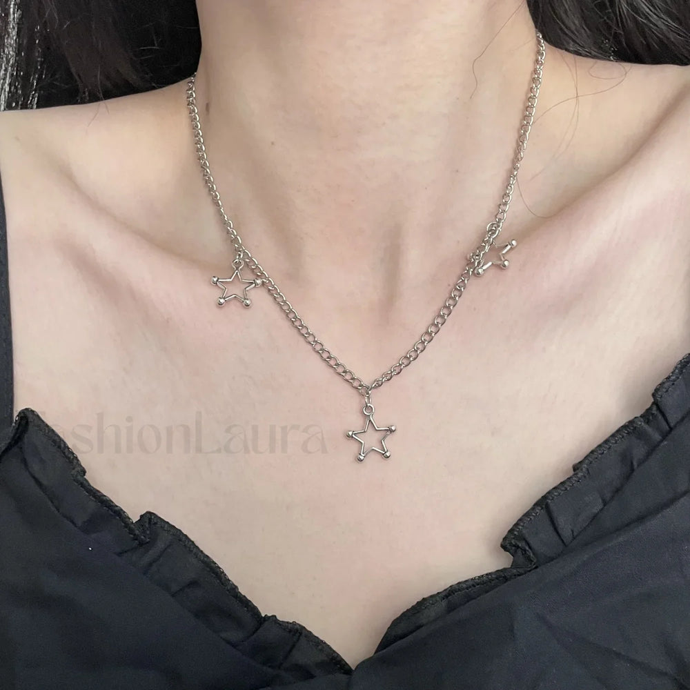 Diamond Star Double Layer Dark Hip Hop Necklace BLACK