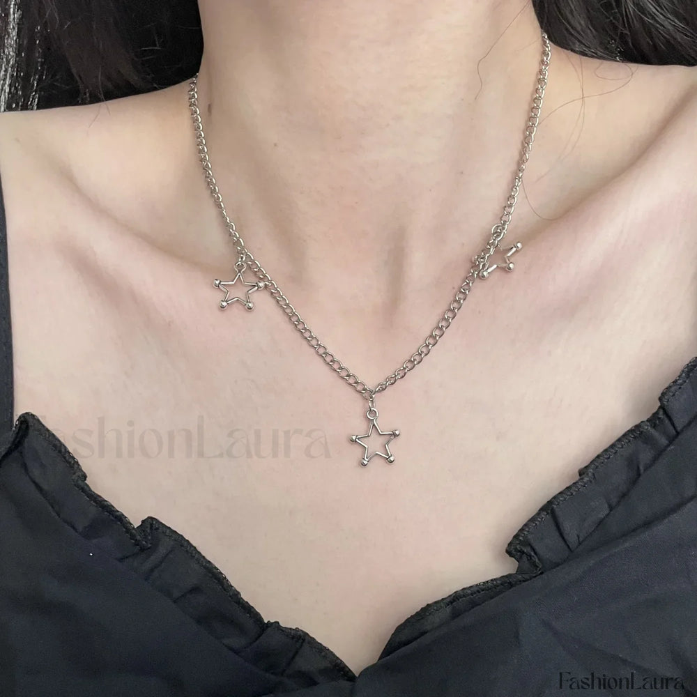 Diamond Star Double Layer Dark Hip Hop Necklace BLACK