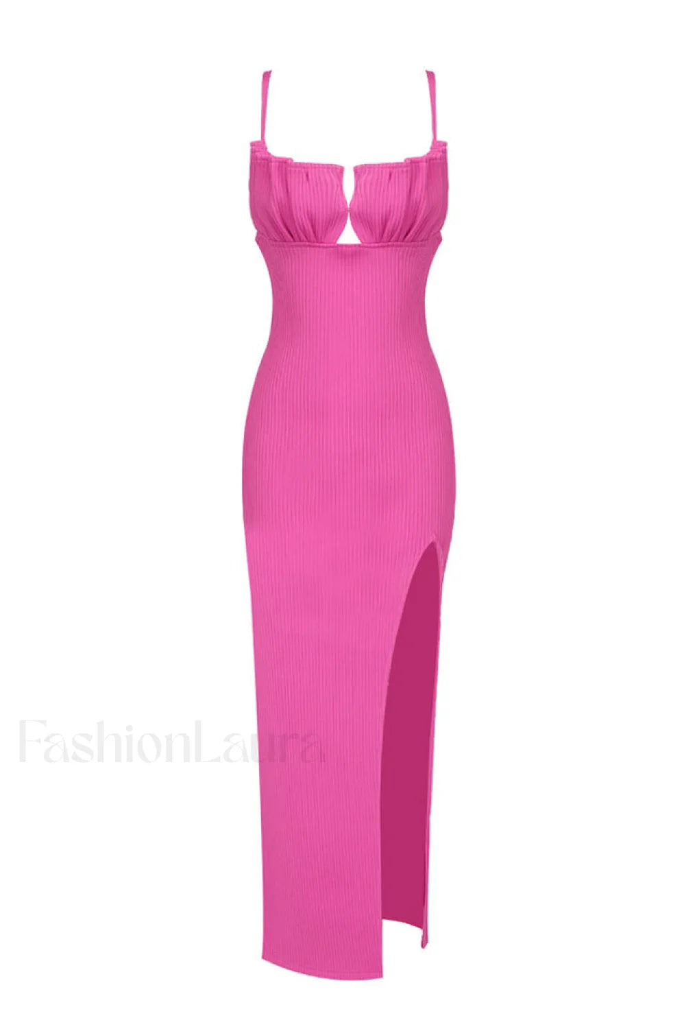 Draped Bustier Stylish Ribbed Midi Dress XS / Hot Pink