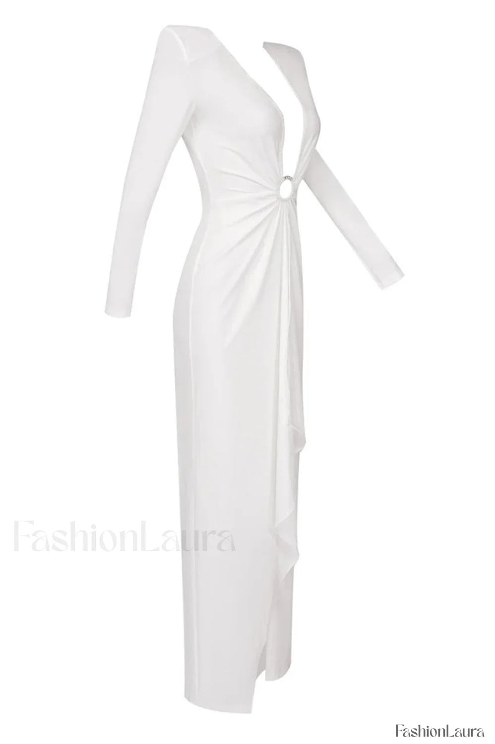 Draped Ring Detailed Charming Deep V Neck Dress