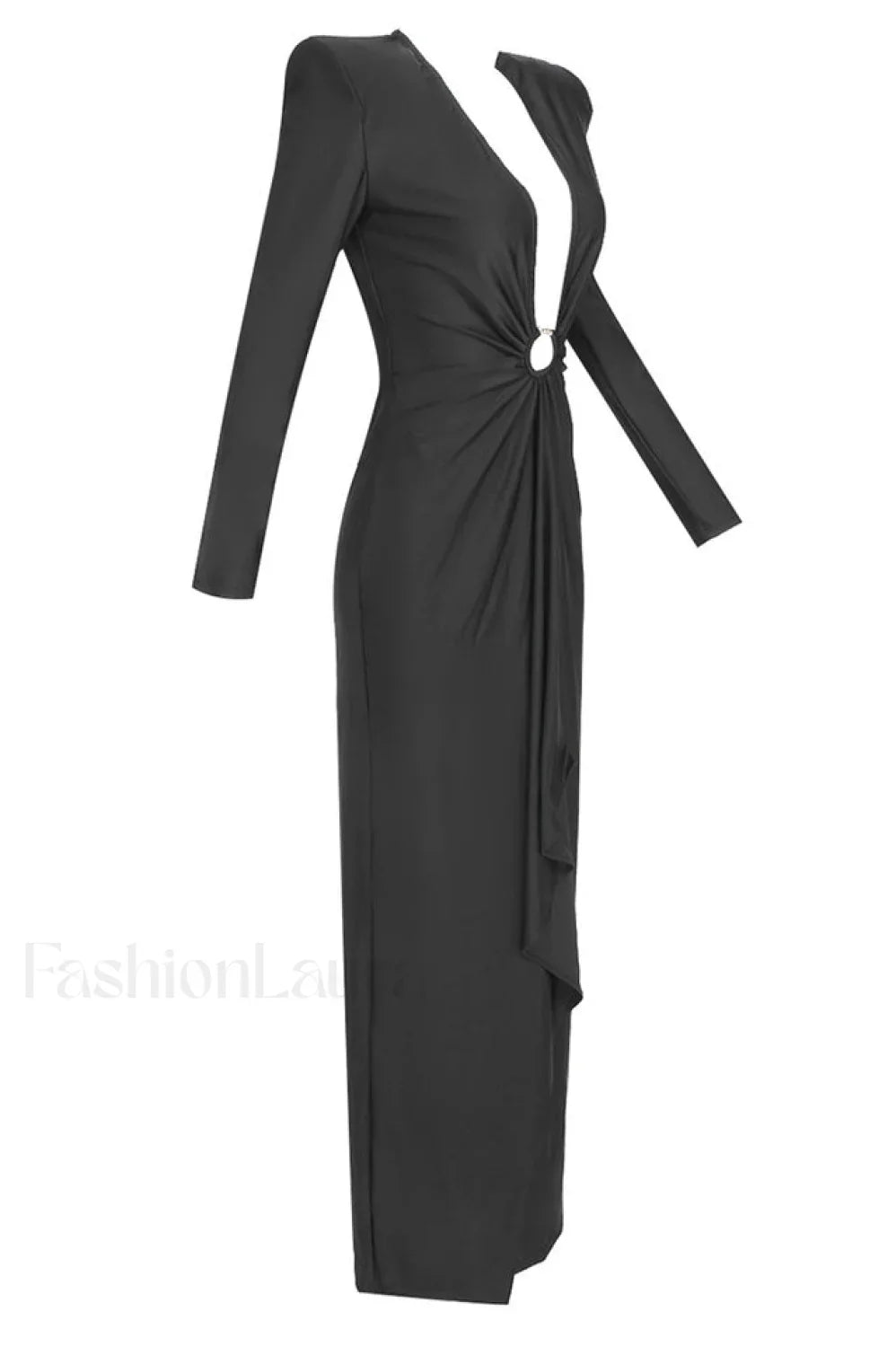 Draped Ring Detailed Charming Deep V Neck Dress