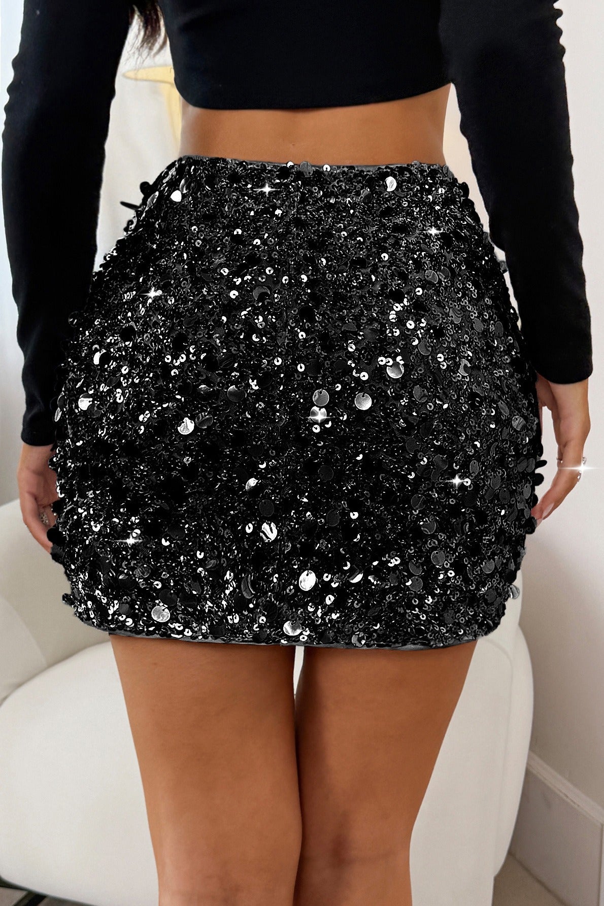 Sequins Hem Bodycon Mini Christmas Skirt
