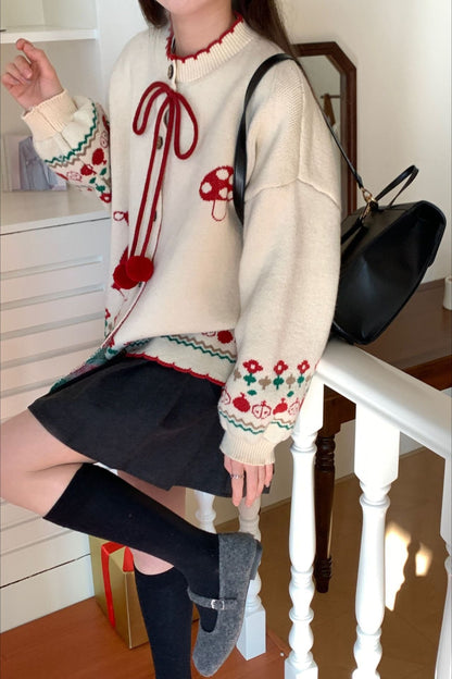 Pompom Oversized Christmas Cardigan