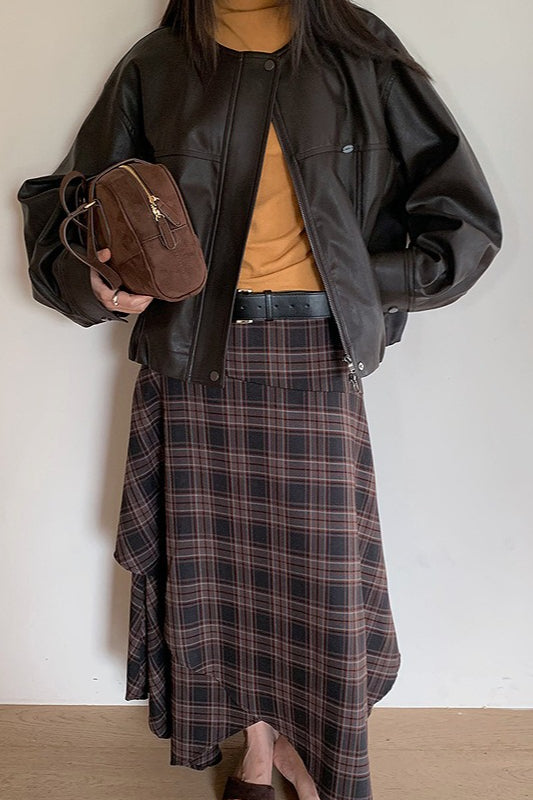 Asymmetric Plaid Midi Christmas Skirt