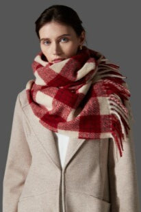 Oversized Fringe Plaid Christmas Scarf