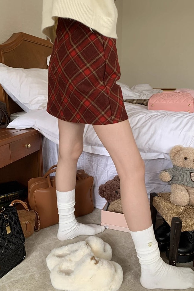 High Waist Plaid A-Line Christmas Skirt