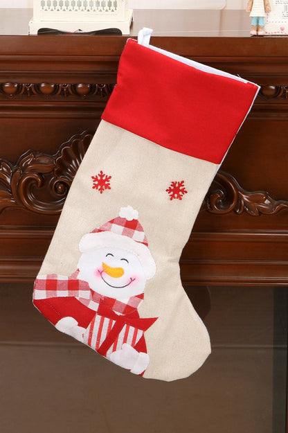 Christmas Linen Santa Embroidery Hanging Storage Bag