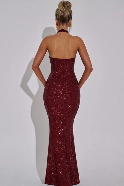 Rhinestone Halter Bodycon Party Dress