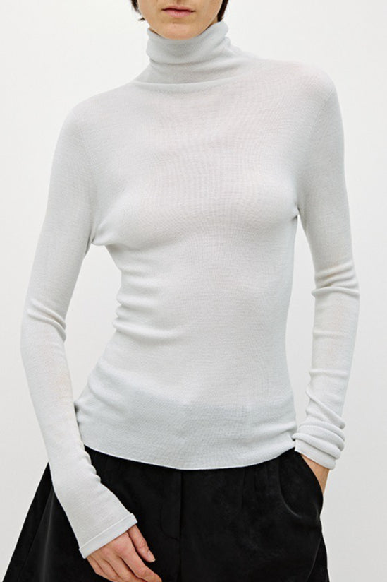Solid Color Washable Wool Turtleneck Long Sleeve Tee