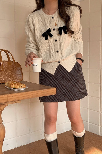 Sparkle Bow Detail Ribbed Christmas Cardigan