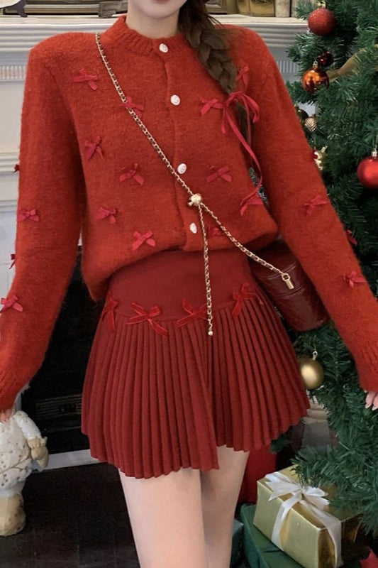 Chunky Bow Short Knit Christmas Cardigan