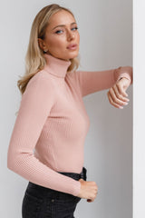 Fitted Ribbed Turtleneck Knit Sweater