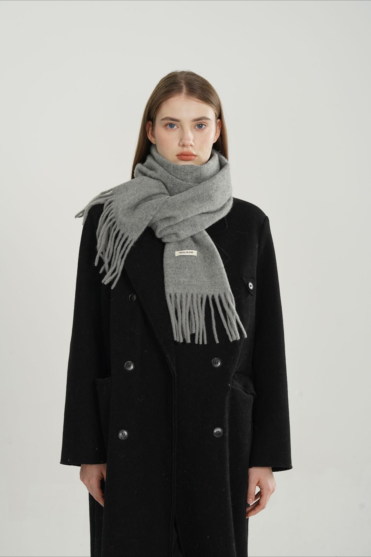 Solid Woven Fringe Wool Blend Christmas Scarf