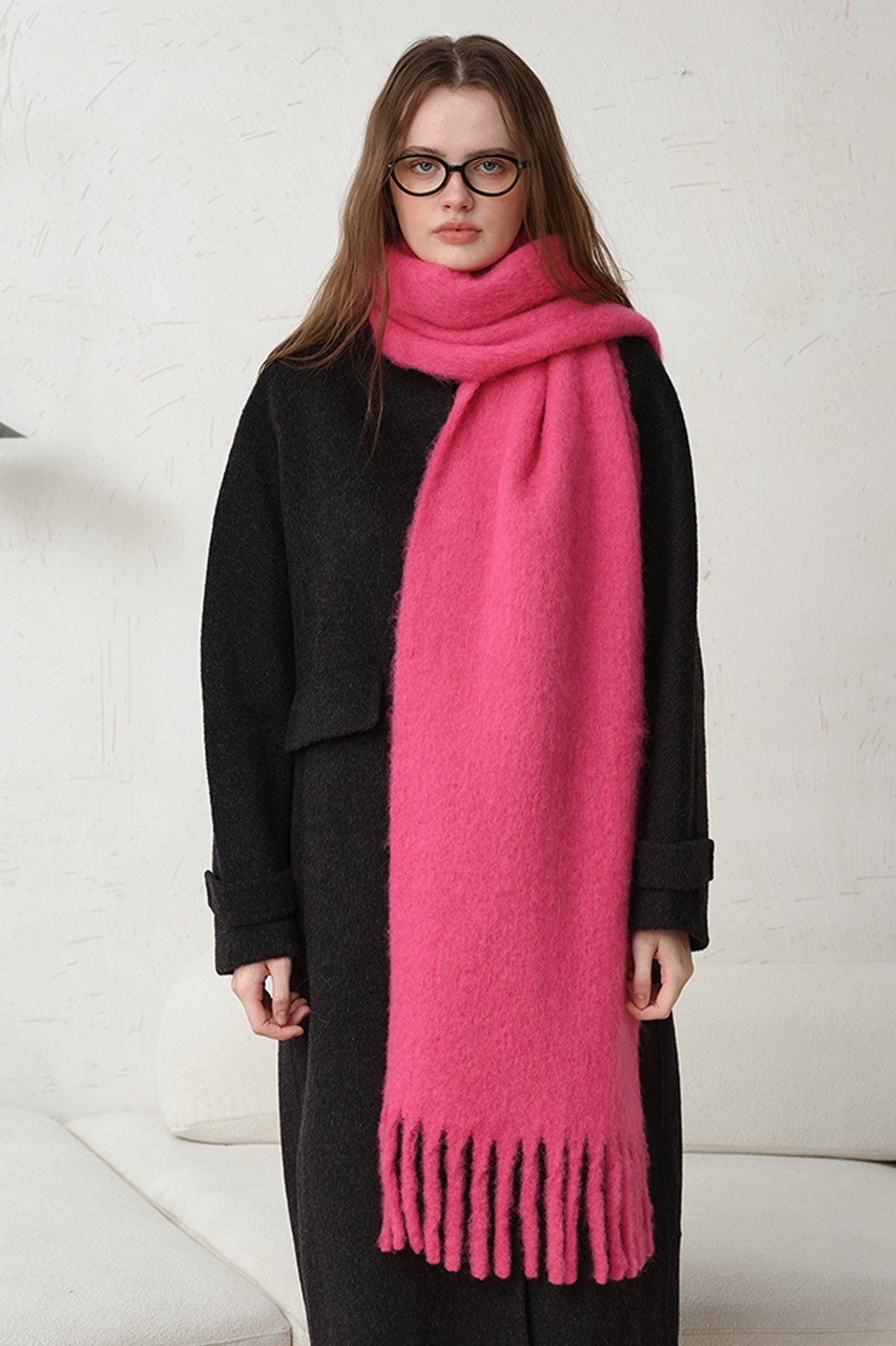 Wool Blend Fringed Christmas Scarf