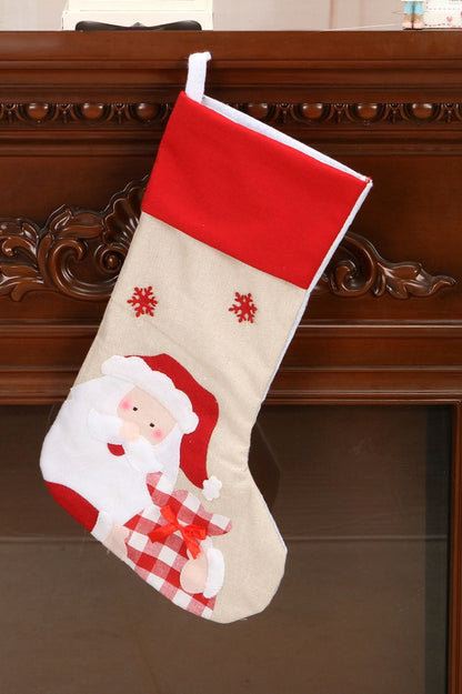 Christmas Linen Santa Embroidery Hanging Storage Bag