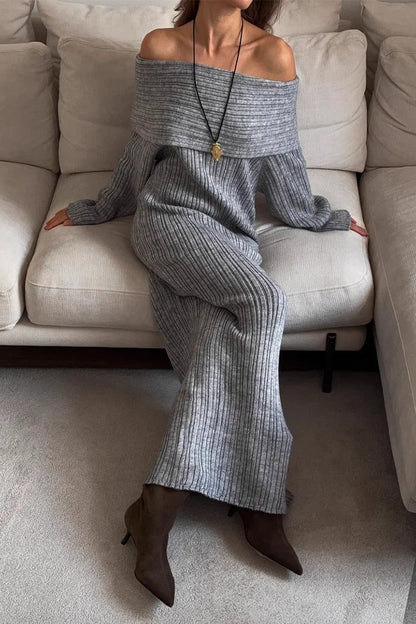 Off-Shoulder Long Sleeve Knit Bodycon Bardot Sweater Dress