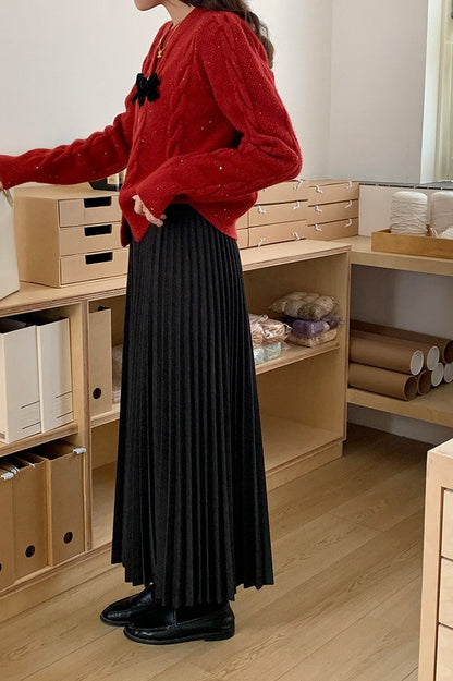 Sparkle Bow Detail Ribbed Christmas Cardigan