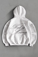 Script Back Print Oversized Pullover Hoodie