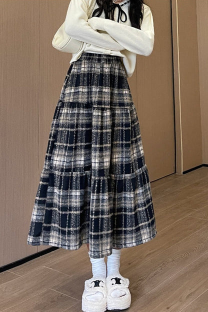 Wool Blend Tiered Plaid Christmas Skirt