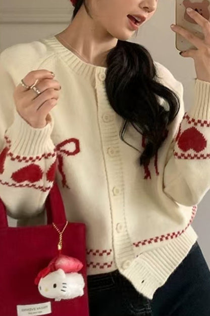 Relaxed Fit Bow Front Christmas Cardigan