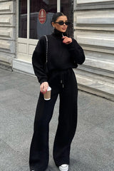 Half Zip Sweatshirt Wide Leg Pants Set