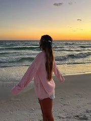 Elegant Sweet Pink Oversized Twist Knitted Pullover Women Casual O Neck Sweater Sweaters L