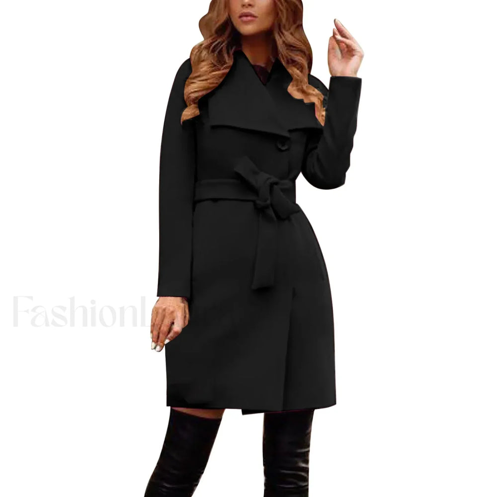 Elegant Women Fleece Overcoats Black / M