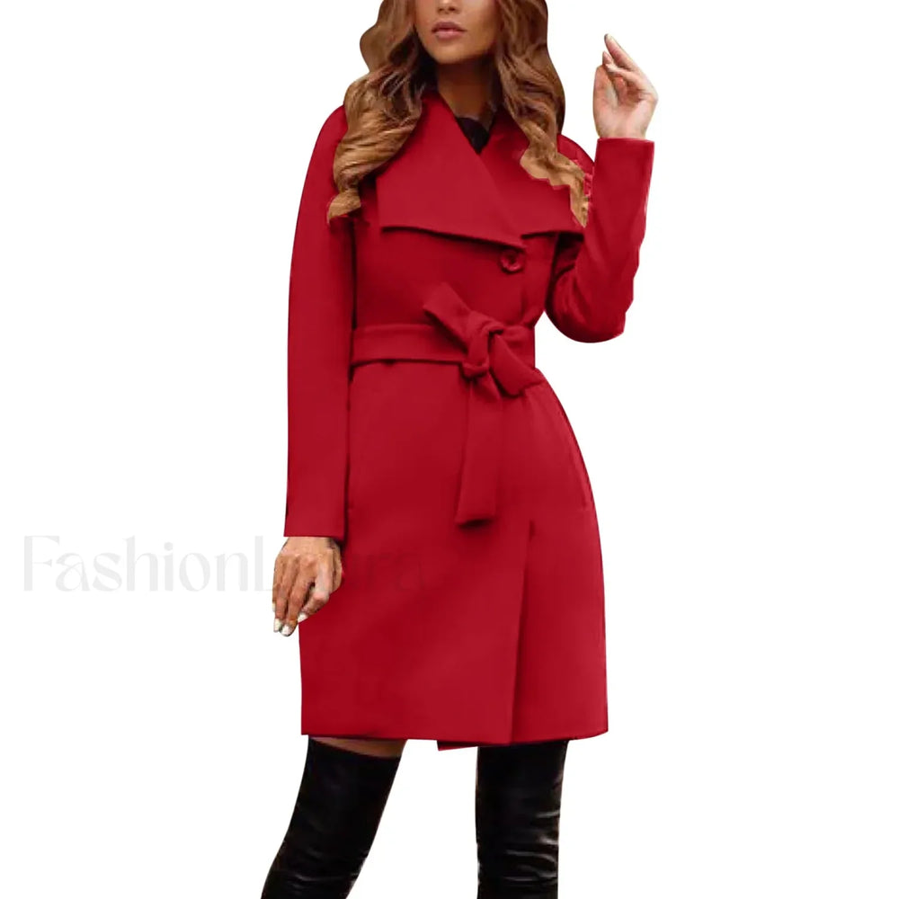 Elegant Women Fleece Overcoats Red / M