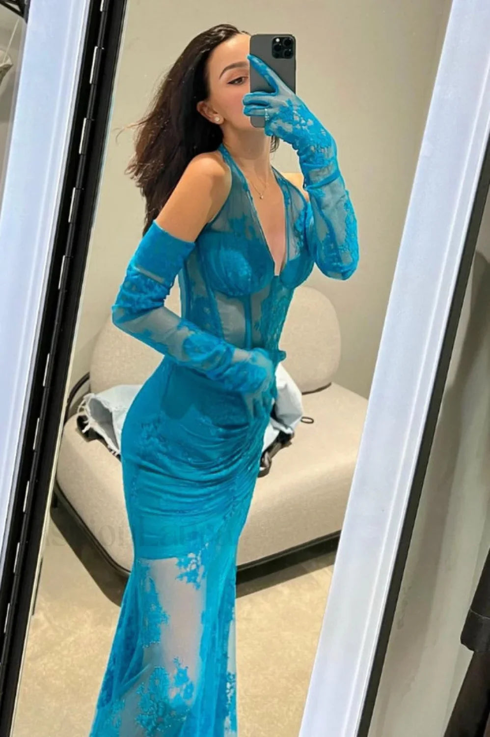 Elsa Halterneck Stylish See through Maxi Dress