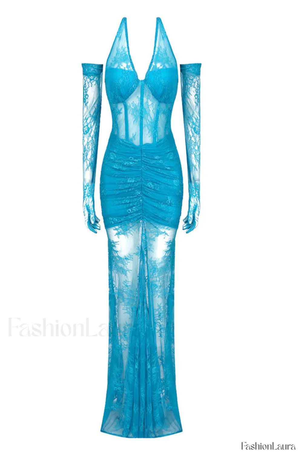 Elsa Halterneck Stylish See through Maxi Dress XS / Blue