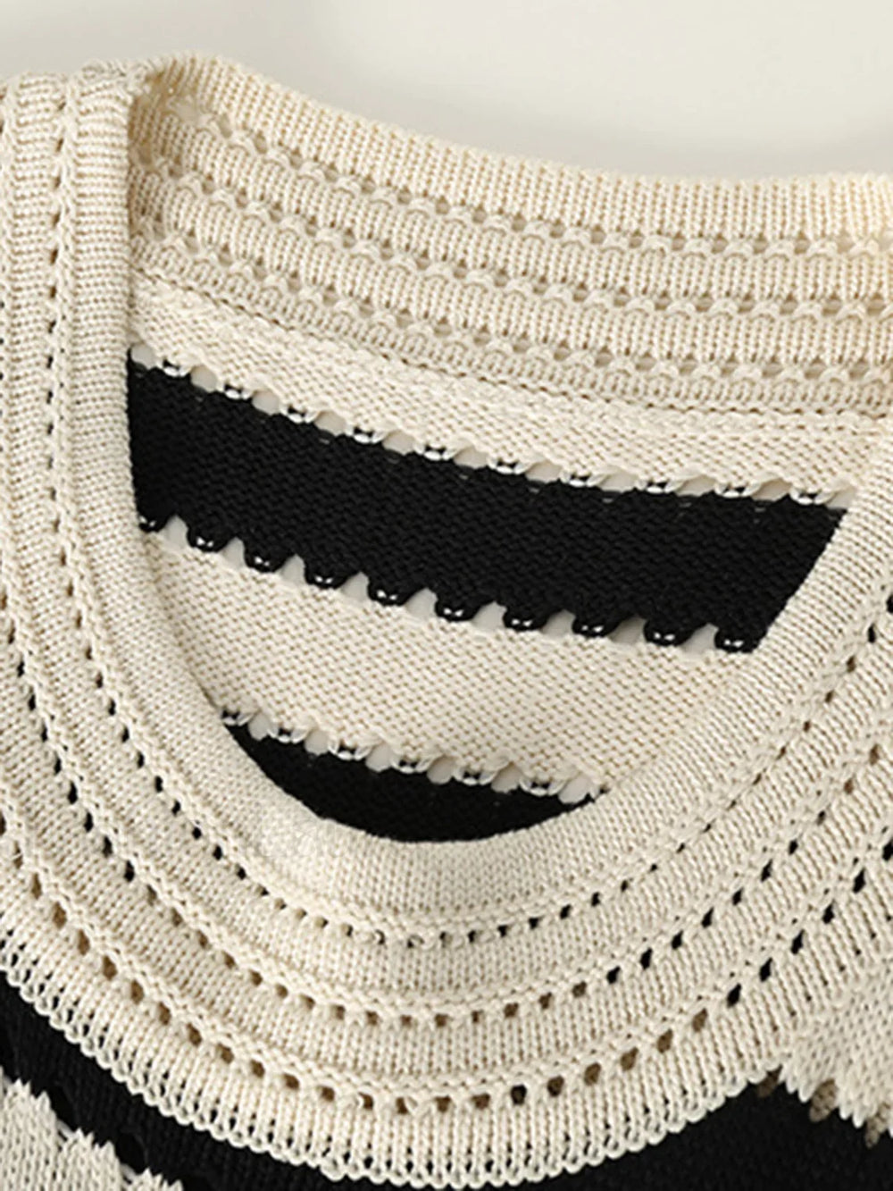 Eyelet Stripe Knit Short Dress Sweater Dresses