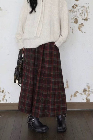 Burgundy Plaid A-Line Christmas Skirt