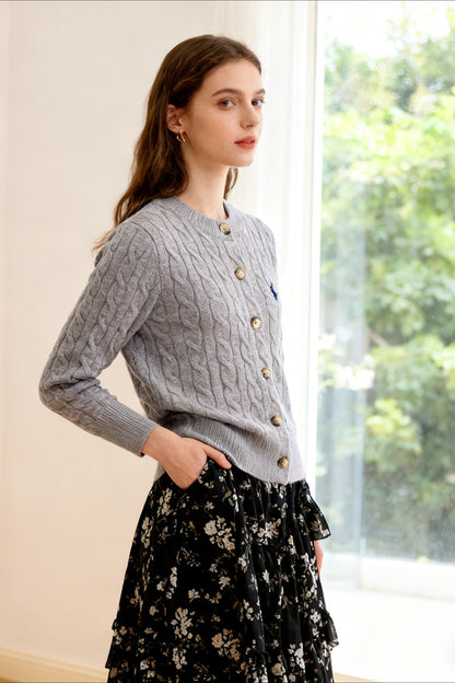 Embroidered Cable Wool Christmas Cardigan