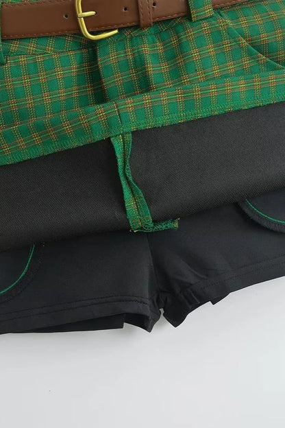 Letter Embroidery Plaid Low Waist Christmas Skirt